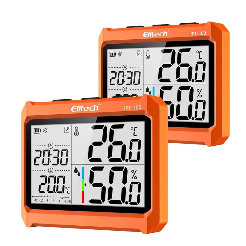 Elitech 2Pack Digital Bluetooth Hygrometer Thermometer, Refrigerator Thermometer with Free APP, Real-Time Temperature Humidity Monitor, PDF&CSV Data Export, IPT-100S with External Probe - Image 1